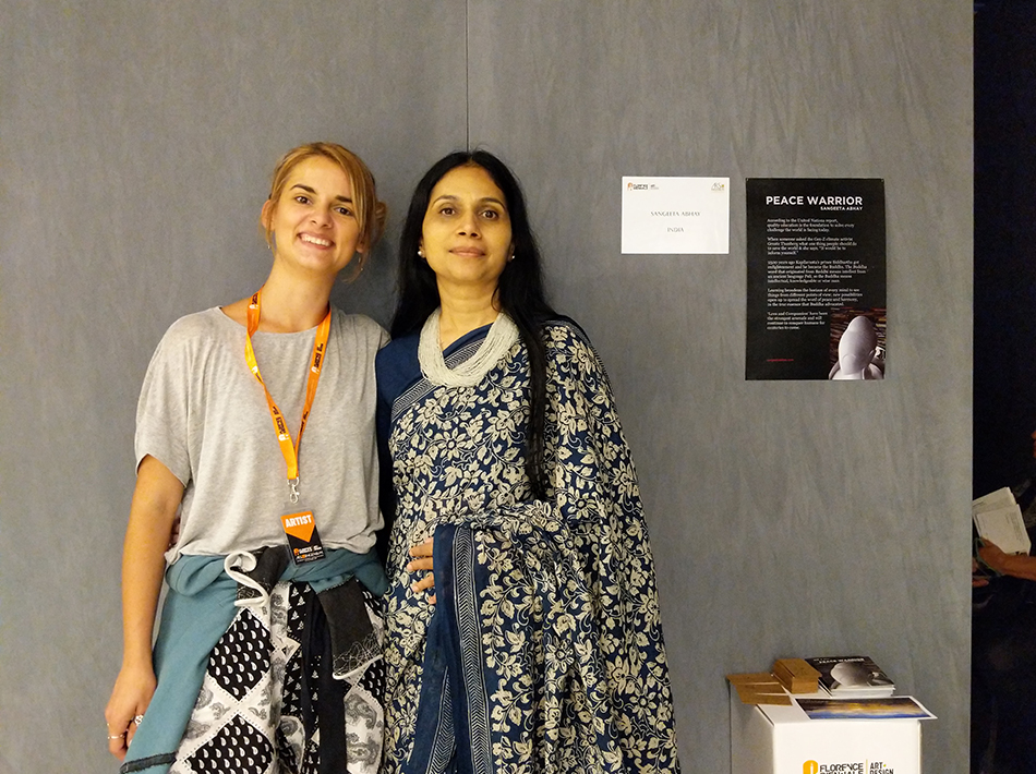 Sangeetha Abhay With fellow artist in Peace Warrior Sculpture in Florence Biennale